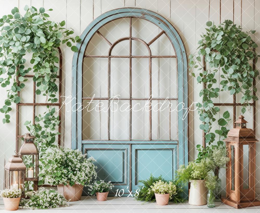 Kate Spring Blue Door Greenery Backdrop Designed by Emetselch