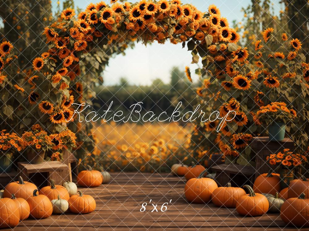 Kate Fall Forest Field Pumpkin Sunflower Arch Backdrop Designed by Emetselch