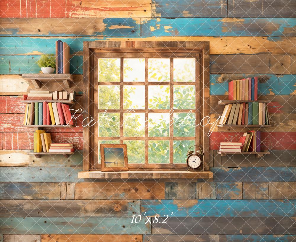 Kate Back to School Framed Window Retro Colorful Wall Backdrop Designed by Chain Photography