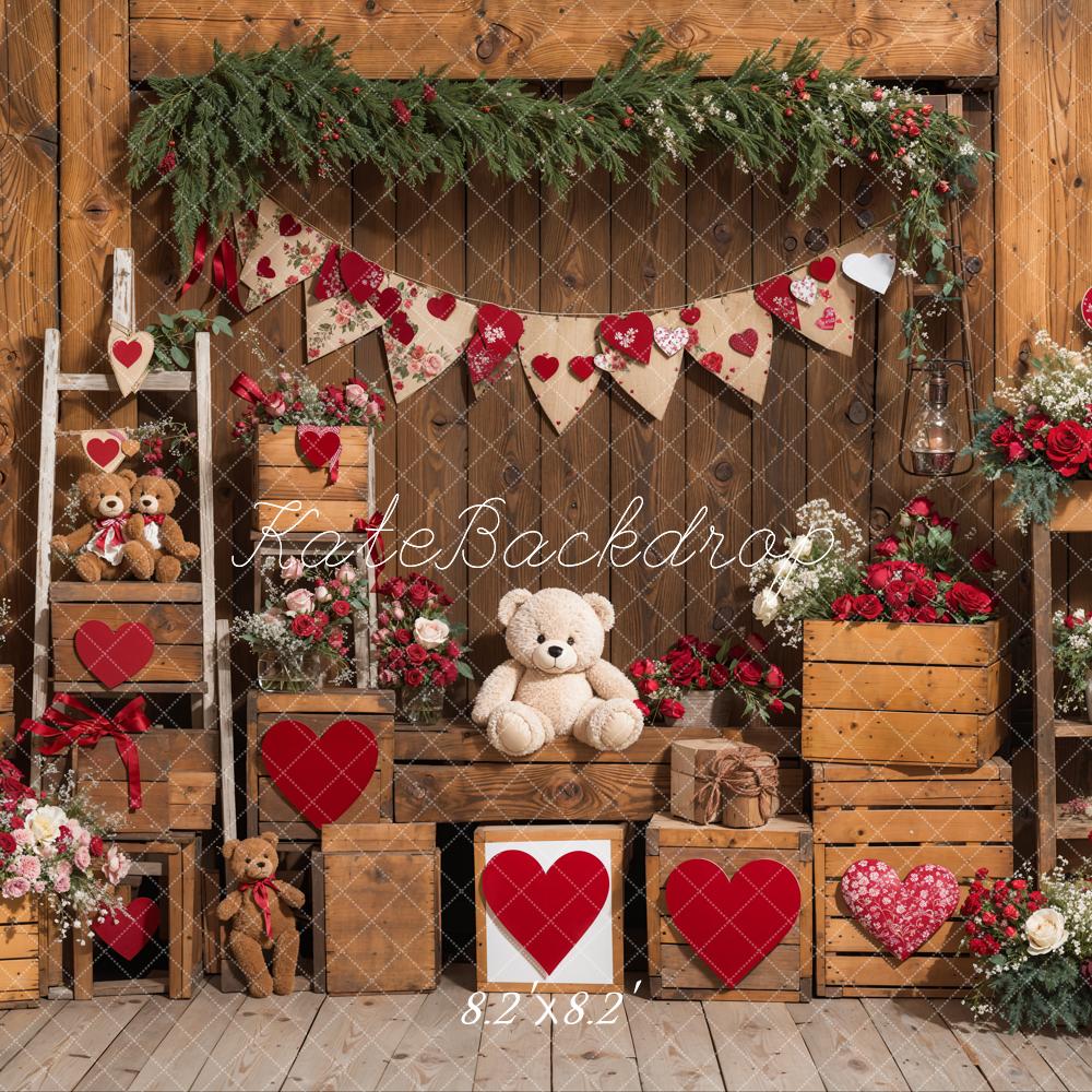 Lightning Deal #1 Kate Valentine's Day Rustic Teddy Bear Heart Backdrop Designed by Emetselch