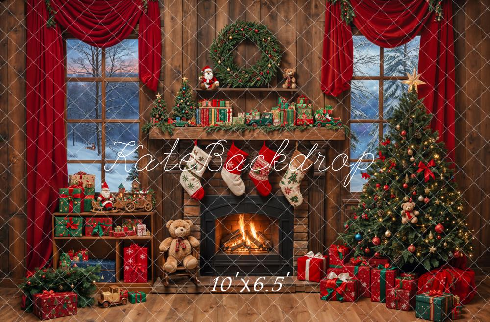 Kate Christmas Tree Fireplace Wooden Backdrop Designed by Emetselch