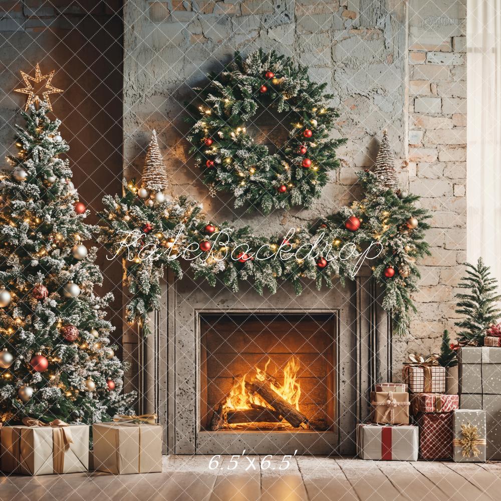 Kate Christmas Tree Fireplace Wreath Backdrop Designed by Emetselch