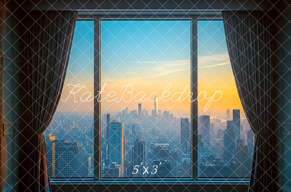 Sunset City Scape Window Foto Achtergrond Designed by Mini MakeBelieve