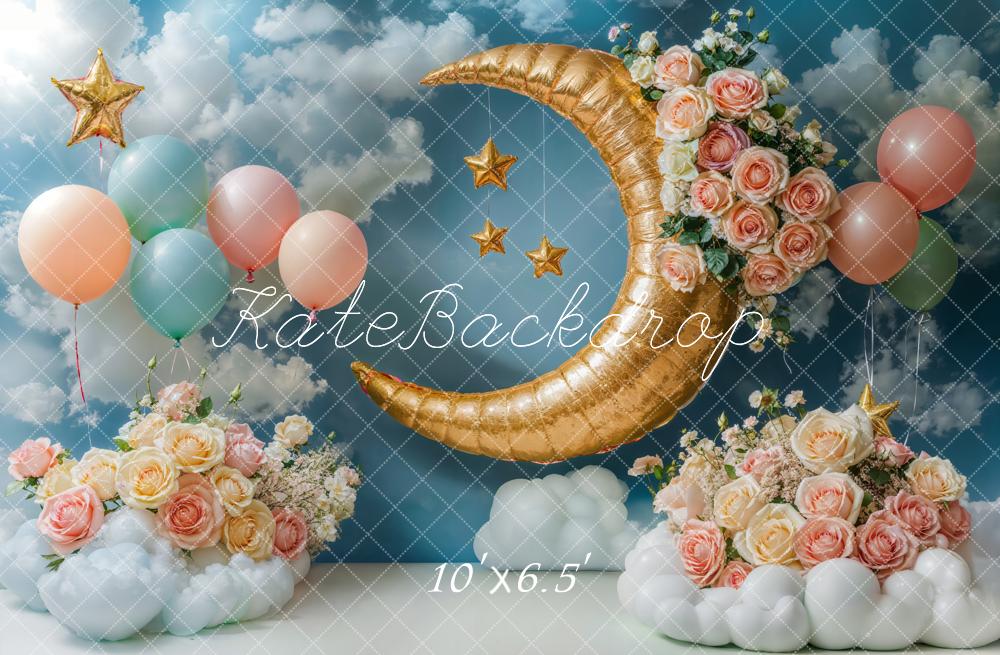 Kate Moon Stars Balloons Floral Sky Backdrop Designed by Emetselch