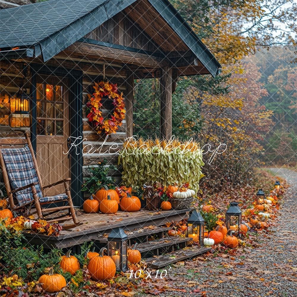 Fall Cabin Road Pumpkins Maple Foto Achtergrond Designed by Mini MakeBelieve