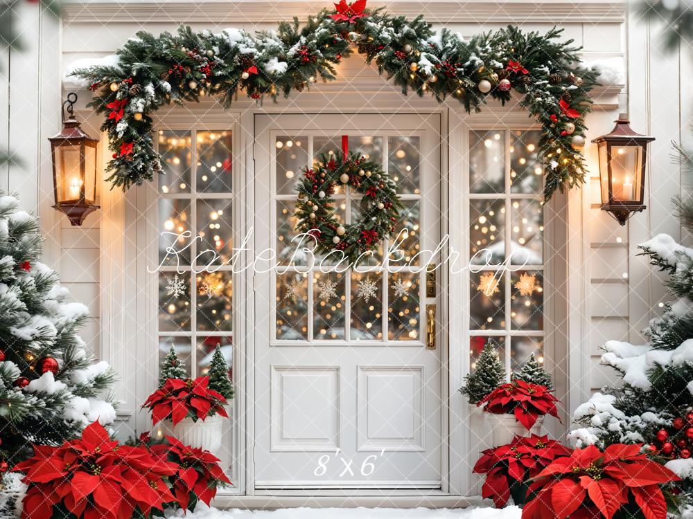 Kate Christmas Tree Door Wreath Snow Backdrop Designed by Emetselch