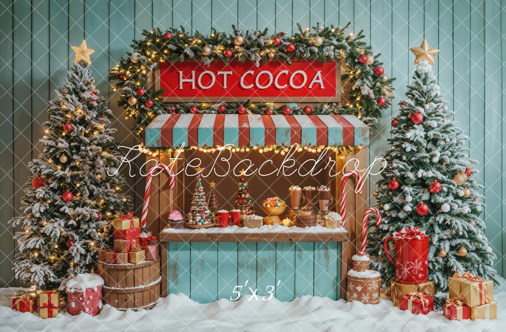 TEST Kate Christmas Tree Hot Cocoa Stand Blue Backdrop Designed by Emetselch