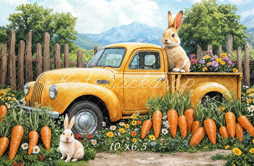 Kate Easter Bunny Carrot Yellow Truck Backdrop Designed by Emetselch