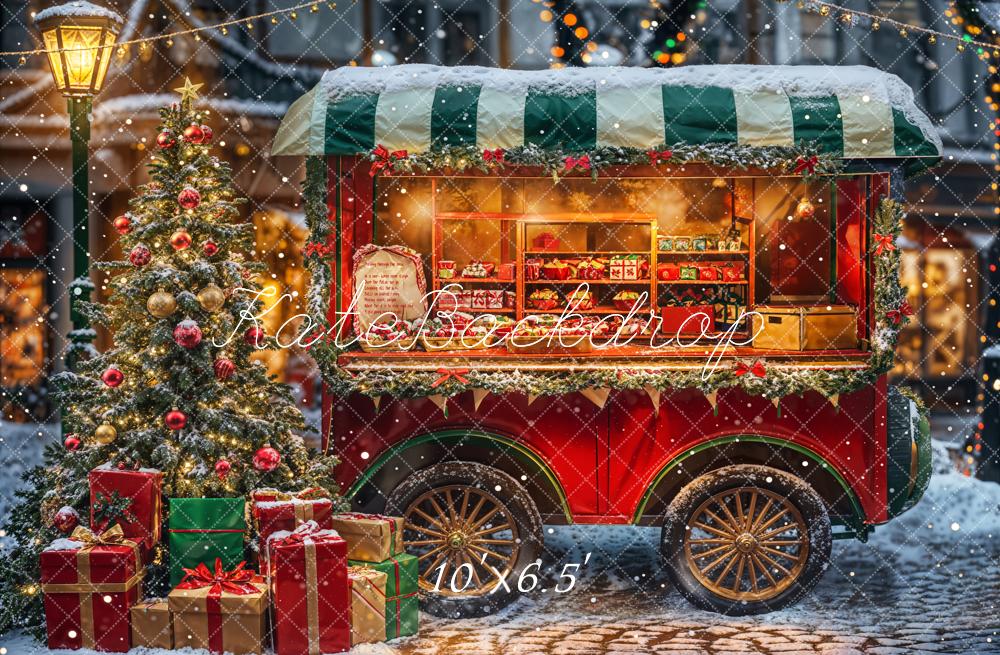 Kate Winter Christmas Night Street Food Truck Backdrop Designed by Emetselch