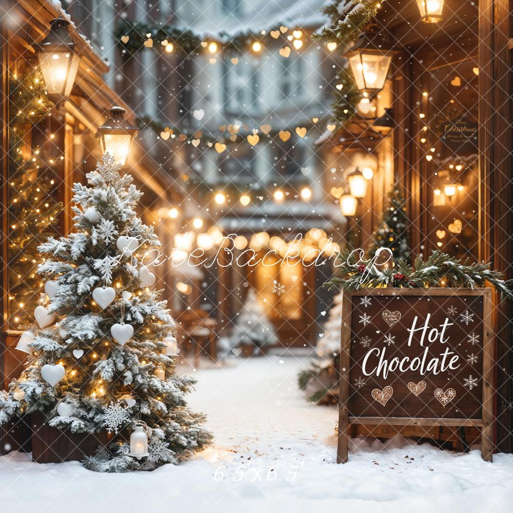 Kate Christmas Hot Chocolate Shop Bokeh Backdrop Designed by Emetselch