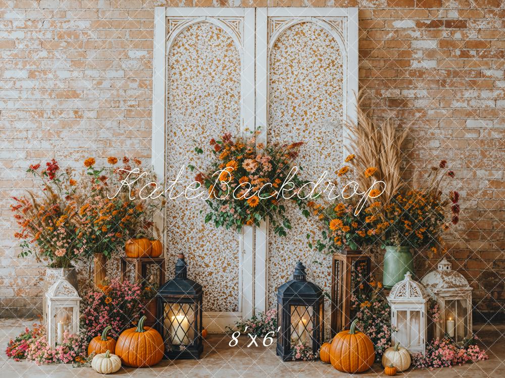 Fall Floral Arch Brick Wall Backdrop Designed by Emetselch