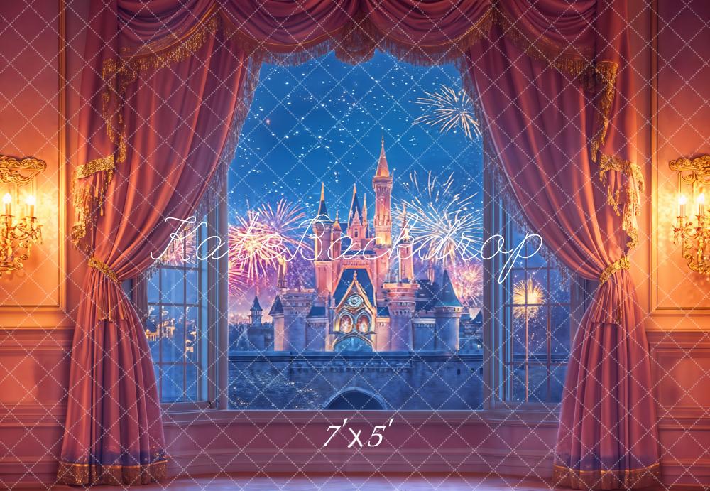 Kate Fantasy Castle Fireworks Vintage Curtains Backdrop Designed by Emetselch