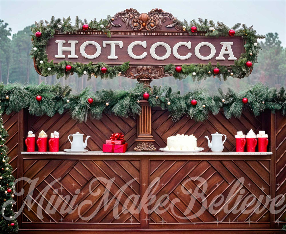 Foto Achtergrond Kerst Buiten Bos Warm Chocolade Stand Ontwerp door Mini MakeBelieve