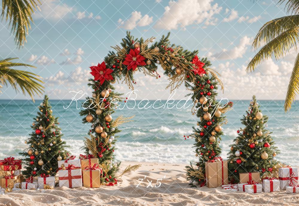 Kate Christmas Tree Sea Beach Gift Backdrop Designed by Emetselch