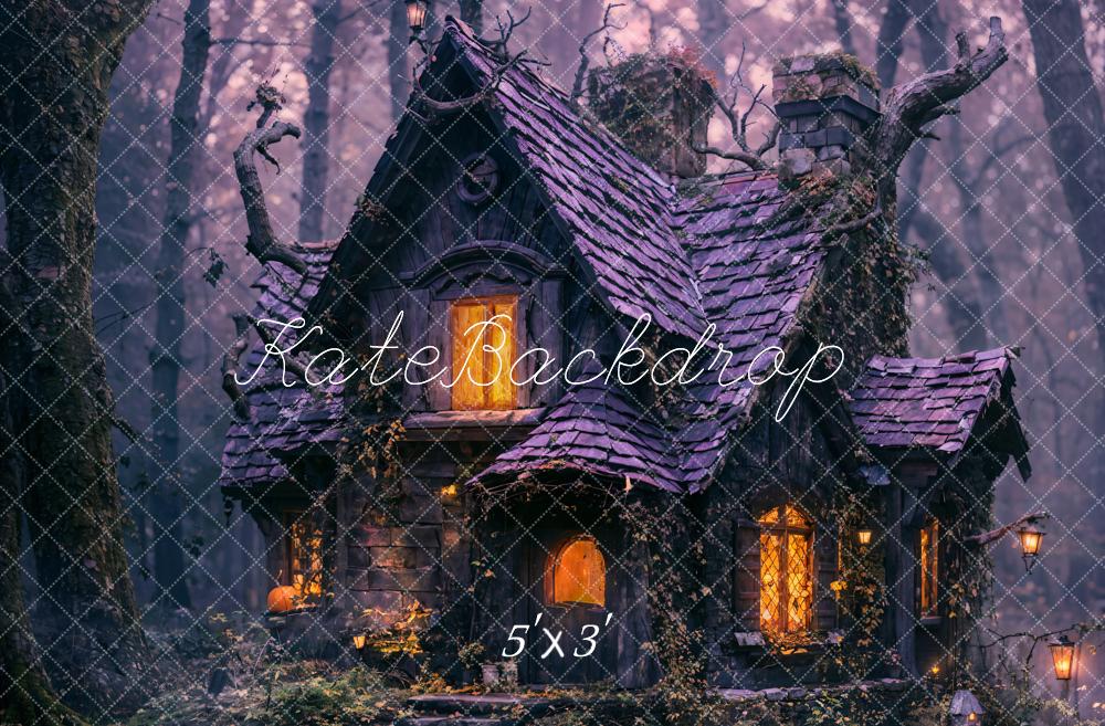 Kate Halloween Night Old Cabin Forest Backdrop Designed by Emetselch