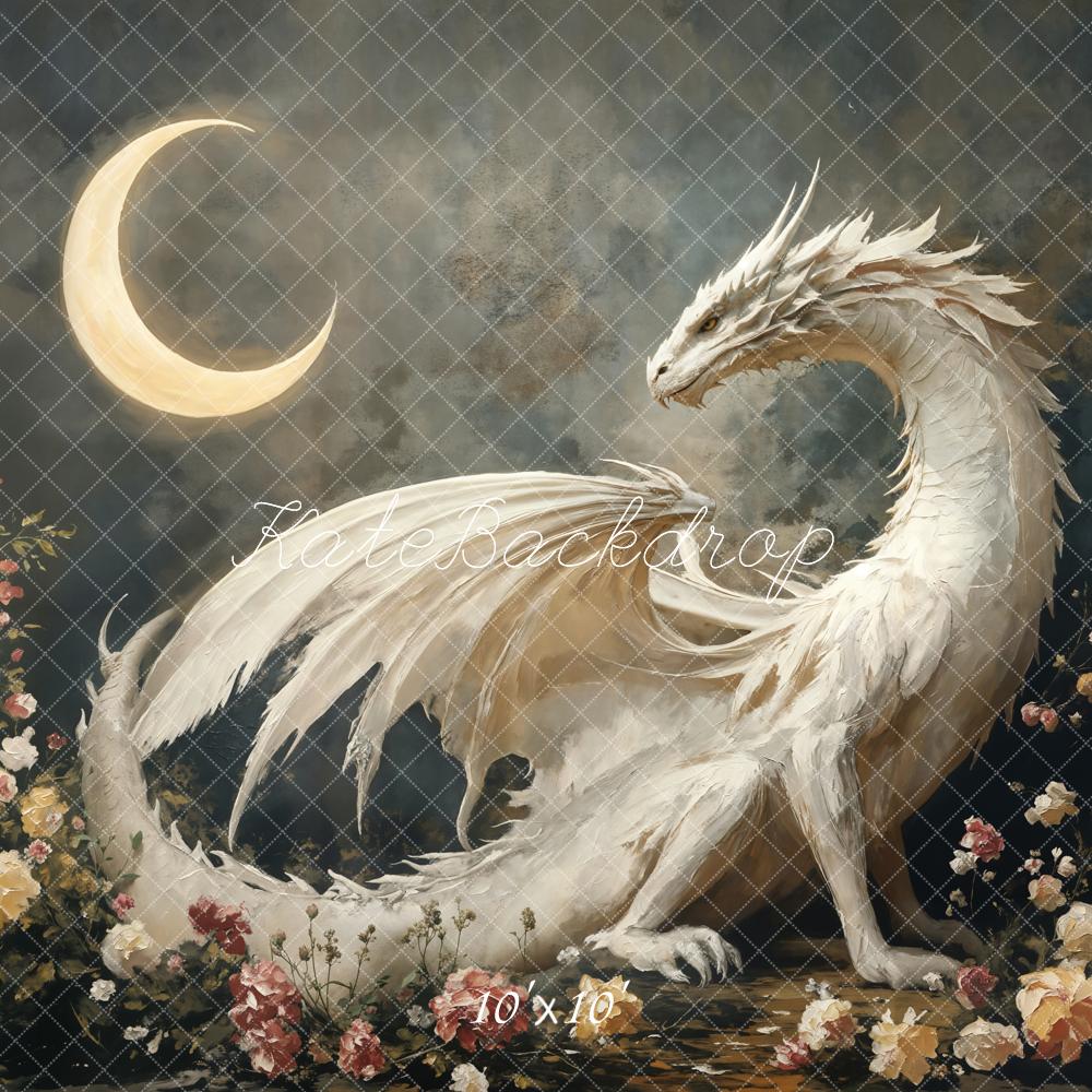 Fantasy Dragon Moon Floral Foto Achtergrond Designed by Emetselch