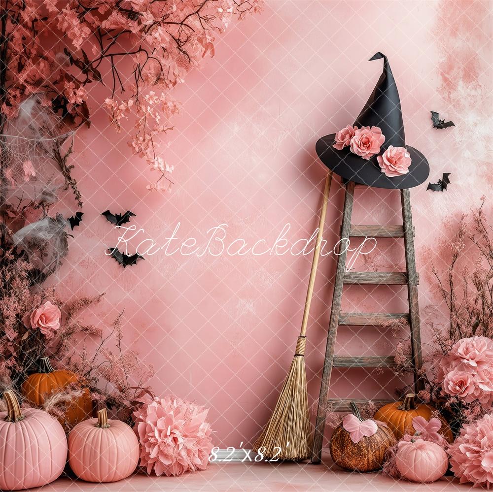 Fondo de esquina de bruja rosa de Halloween diseñado por Patty Roberts