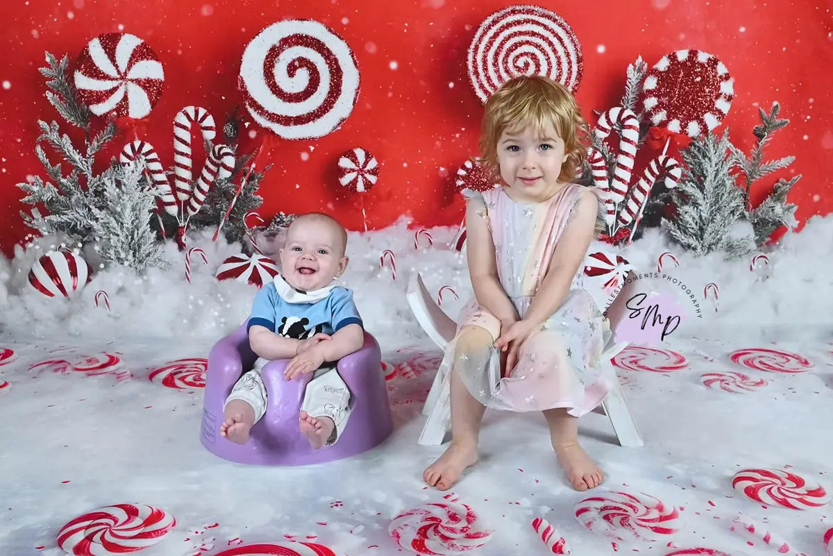 Kate Christmas Peppermint Wonderland Backdrop Hot Cocoa Designed by Mandy Ringe Photography