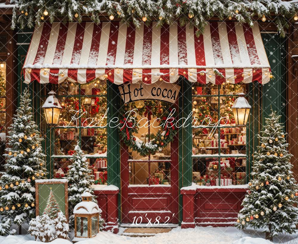 Fondo de tienda de cocoa caliente retro de Navidad diseñado por Emetselch