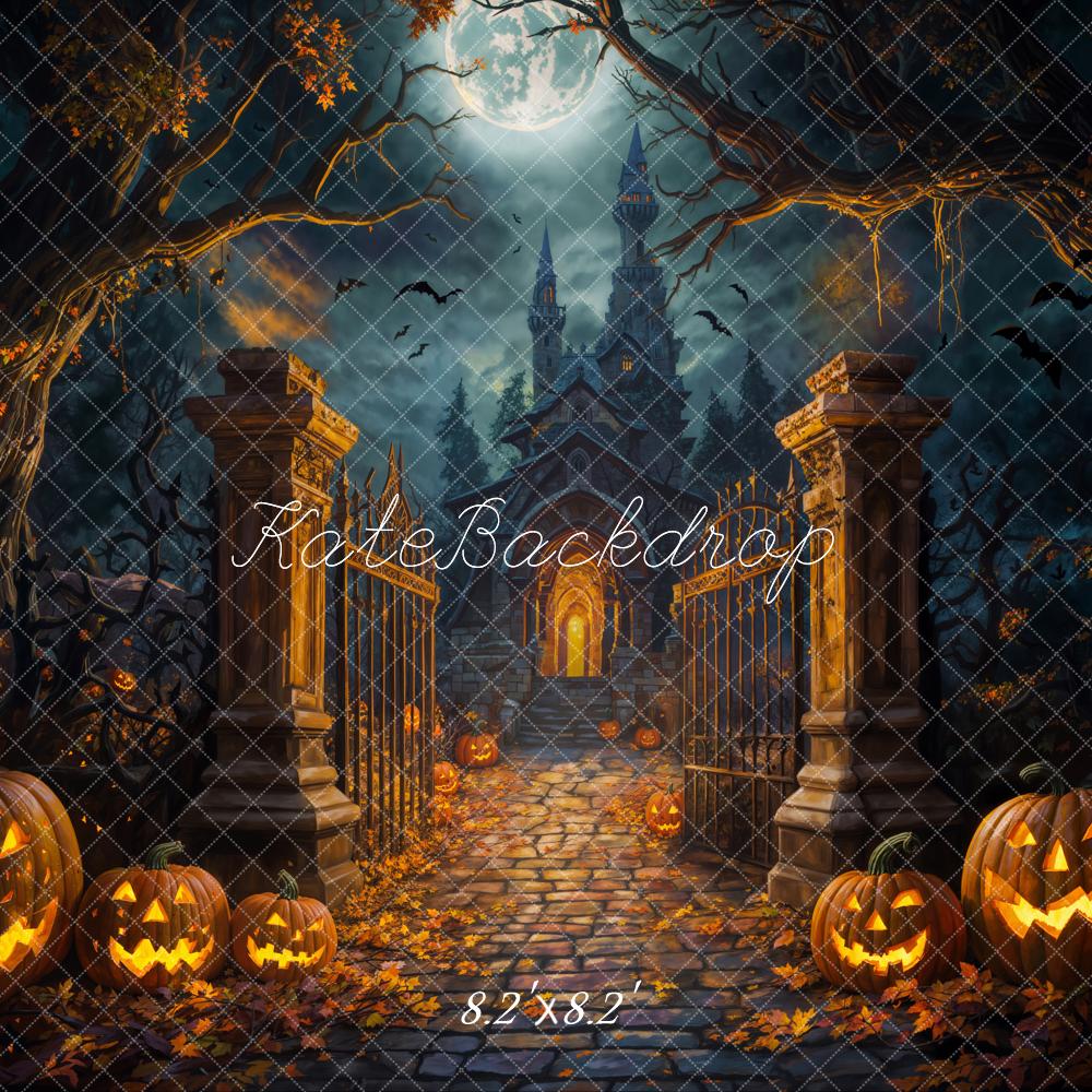 Fondo de Castillo Retro en Bosque Oscuro para Halloween Diseñado por Emetselch