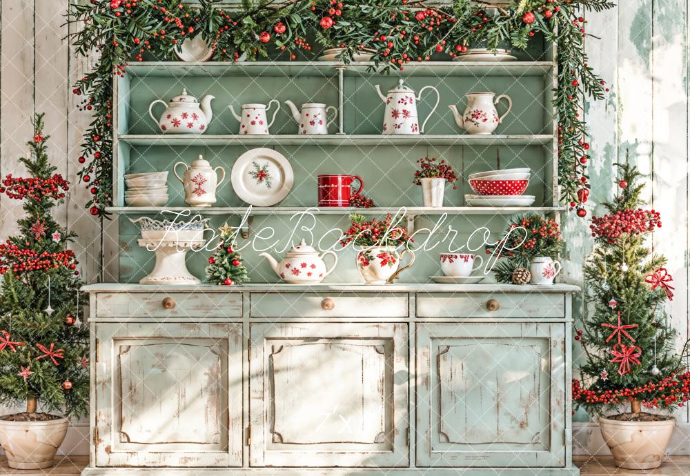 Kate Christmas Kitchen Sunshine Green Cabinets Backdrop Designed by Emetselch