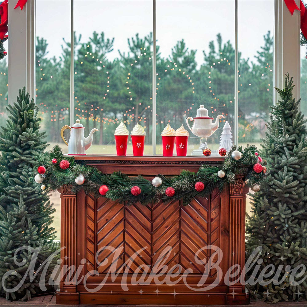 Christmas Indoor Hot Cocoa Brown Table Foto Achtergrond Designed by Mini MakeBelieve