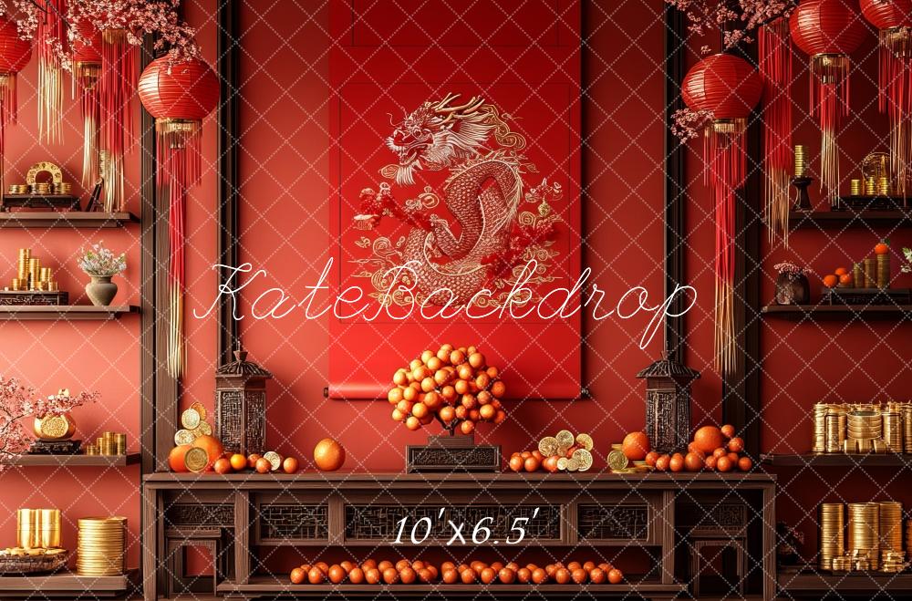 TEST Lunar New Year Dragon Red Backdrop Designed by Mini MakeBelieve