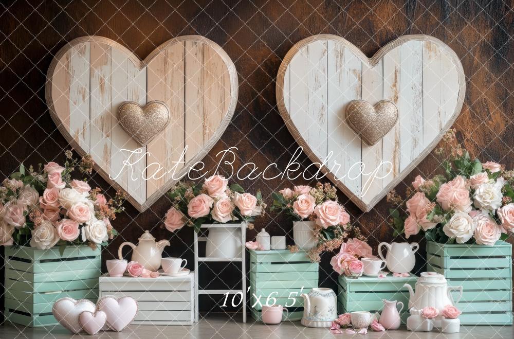 Kate Valentine Wood Heart Roses Backdrop Designed by Mini MakeBelieve