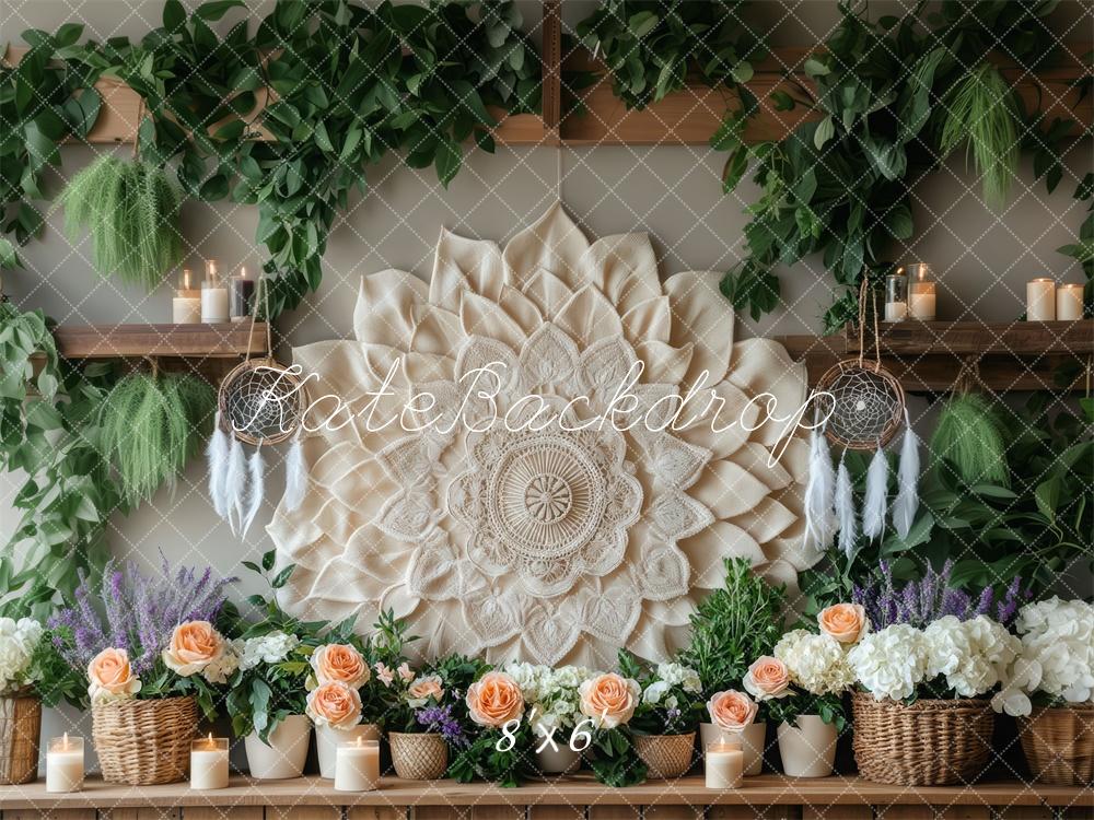 Kate Bohemian Mandala Floral Greenery Backdrop Designed by Mini MakeBelieve