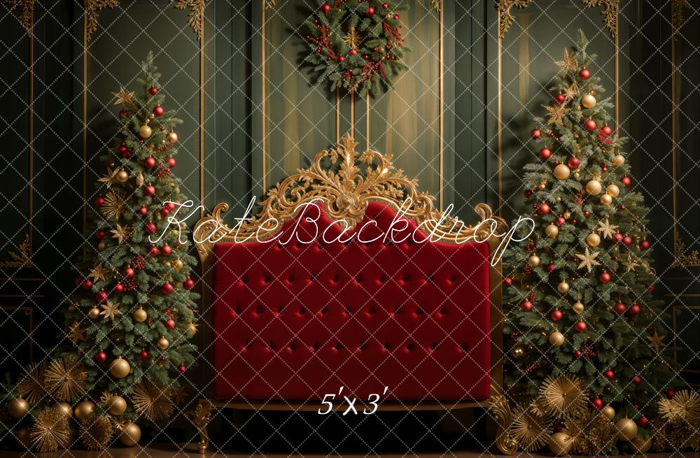 Kate Christmas Tree Red Headboard Dark Green Retro Wall Backdrop Designed by Emetselch