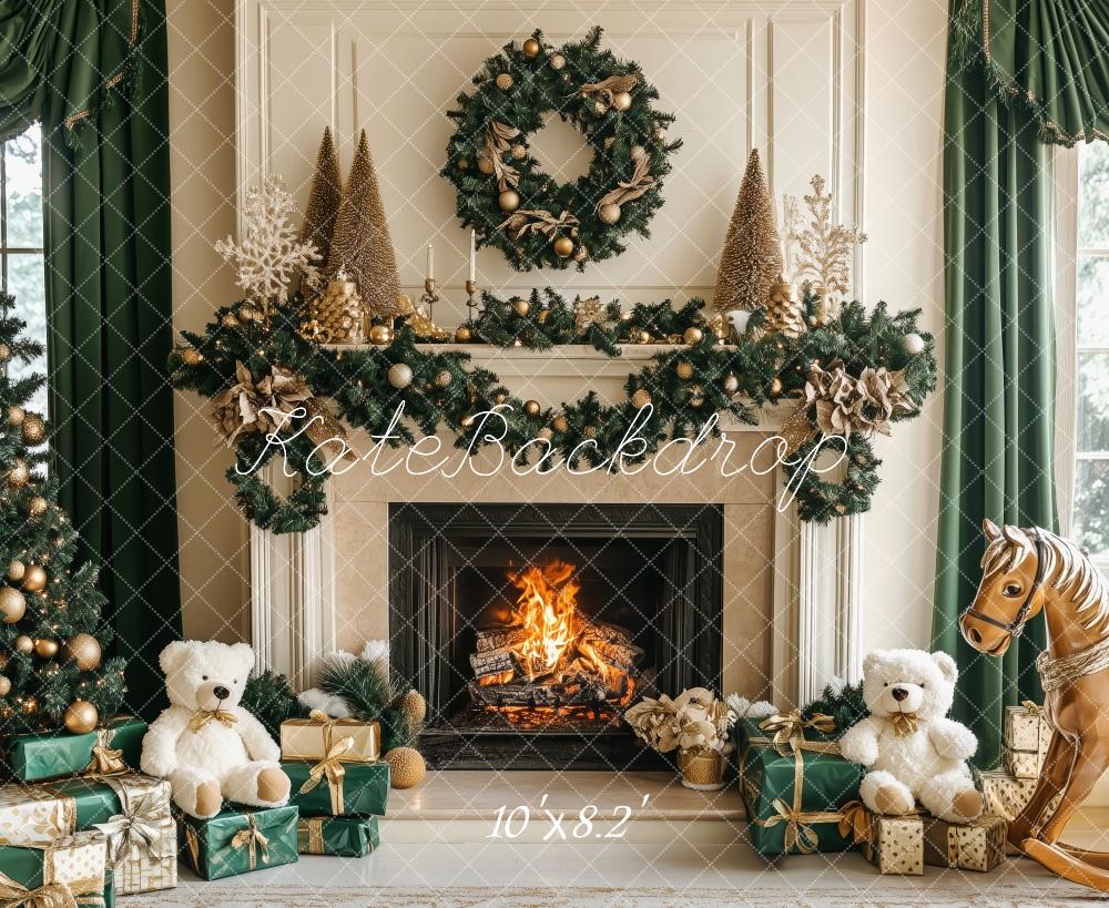 Kate Christmas Tree Fireplace Teddy Bears Backdrop Designed by Patty Roberts