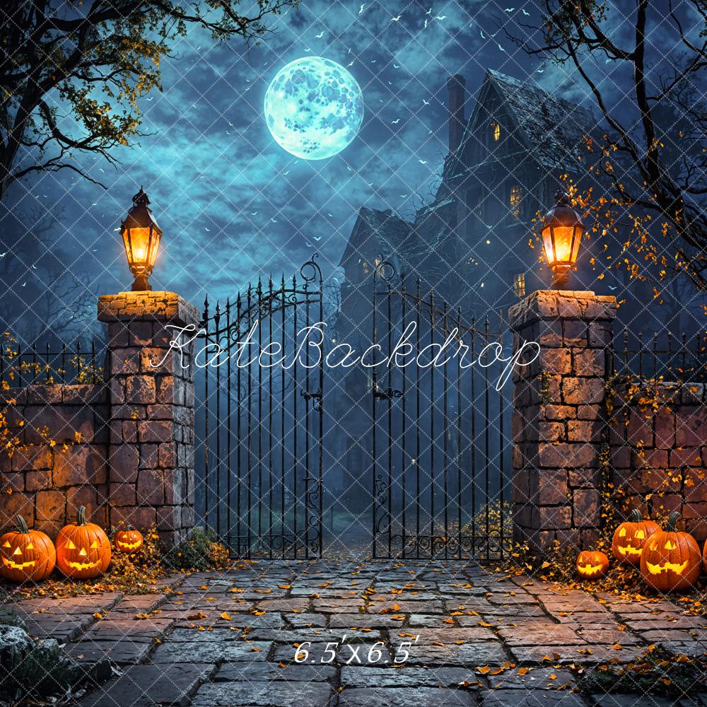 Kate Halloween Moon Castle Pumpkin Lanterns Backdrop Designed by Emetselch