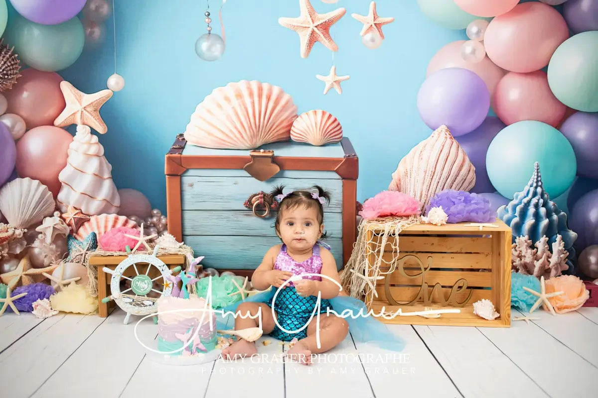 Kate Cake Smash Sea Colorful Balloons Backdrop Designed by Emetselch