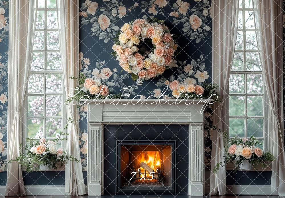 Kate Spring Floral Fireplace Window Backdrop Designed by Mini MakeBelieve