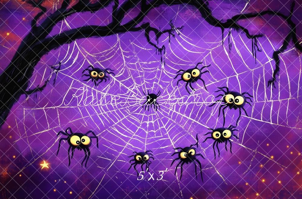 Kate Halloween Spiders Web Tree Purple Backdrop Designed by Patty Roberts