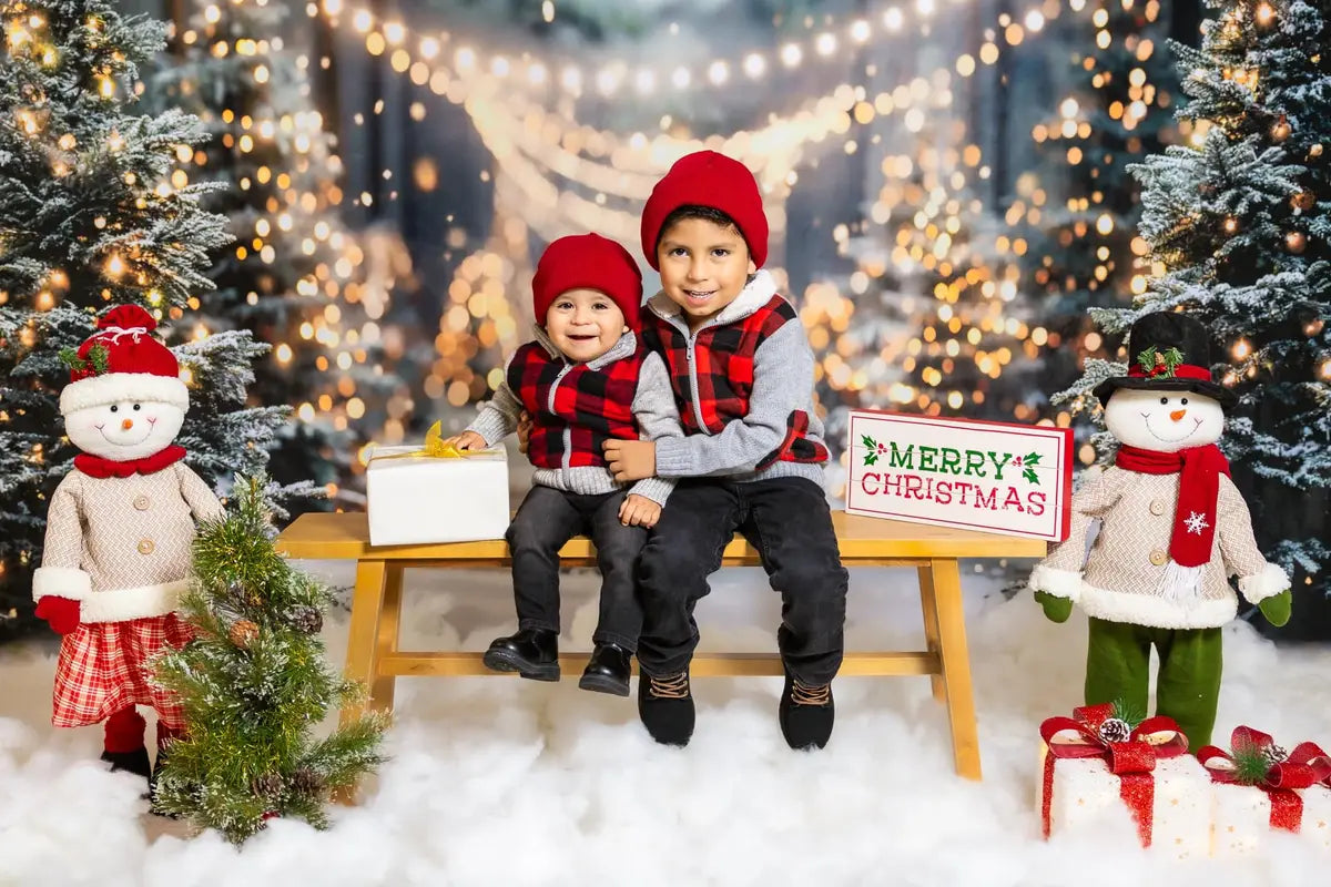 Kate Winter Christmas Outdoor Forest White Snowland Fleece Backdrop Designed by Emetselch