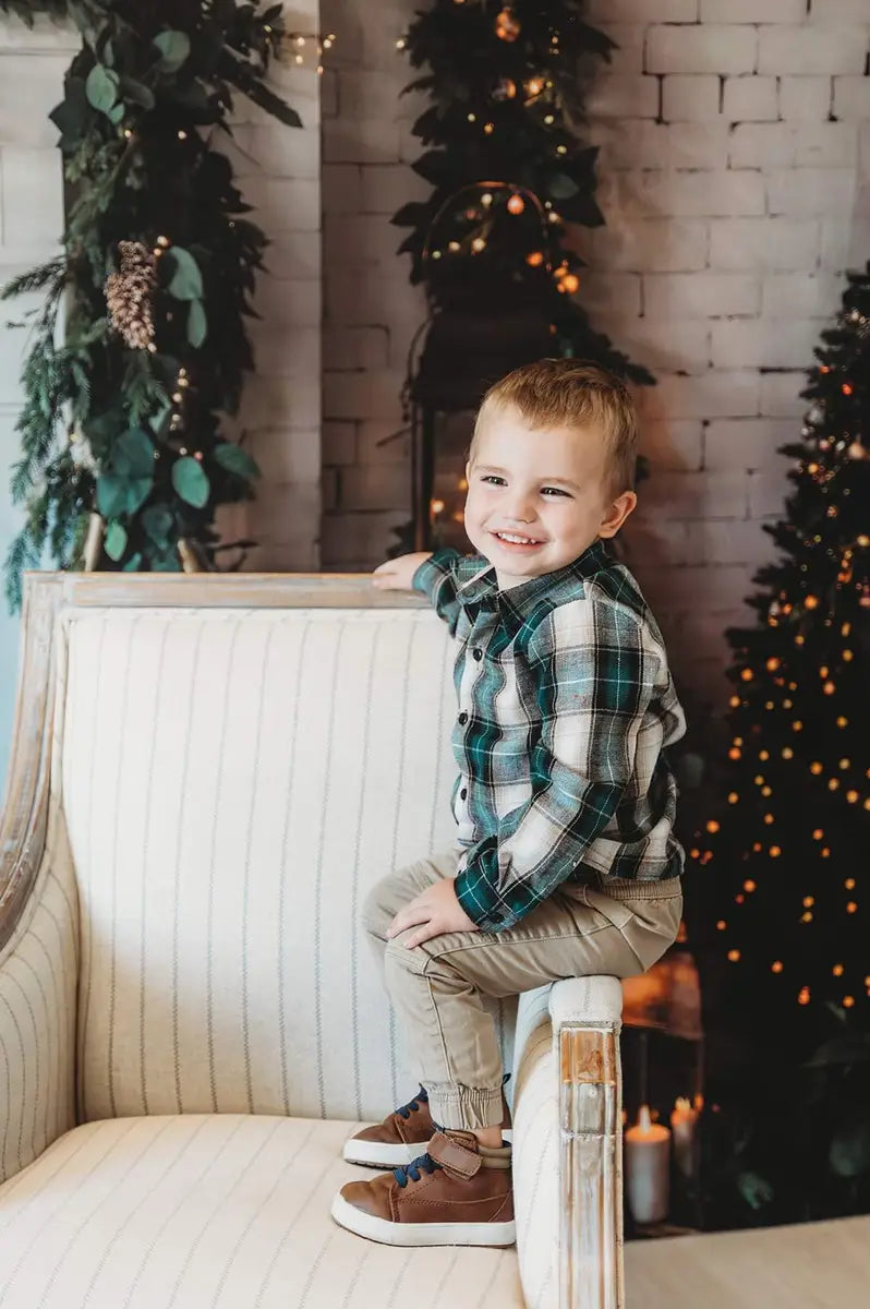 Kate Winter Christmas Indoor White Brick Fireplace Backdrop Designed by Emetselch