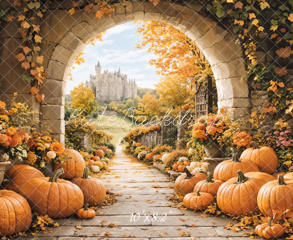 Kate Fall Stone Arch Pumpkin Castle Backdrop Designed by Emetselch