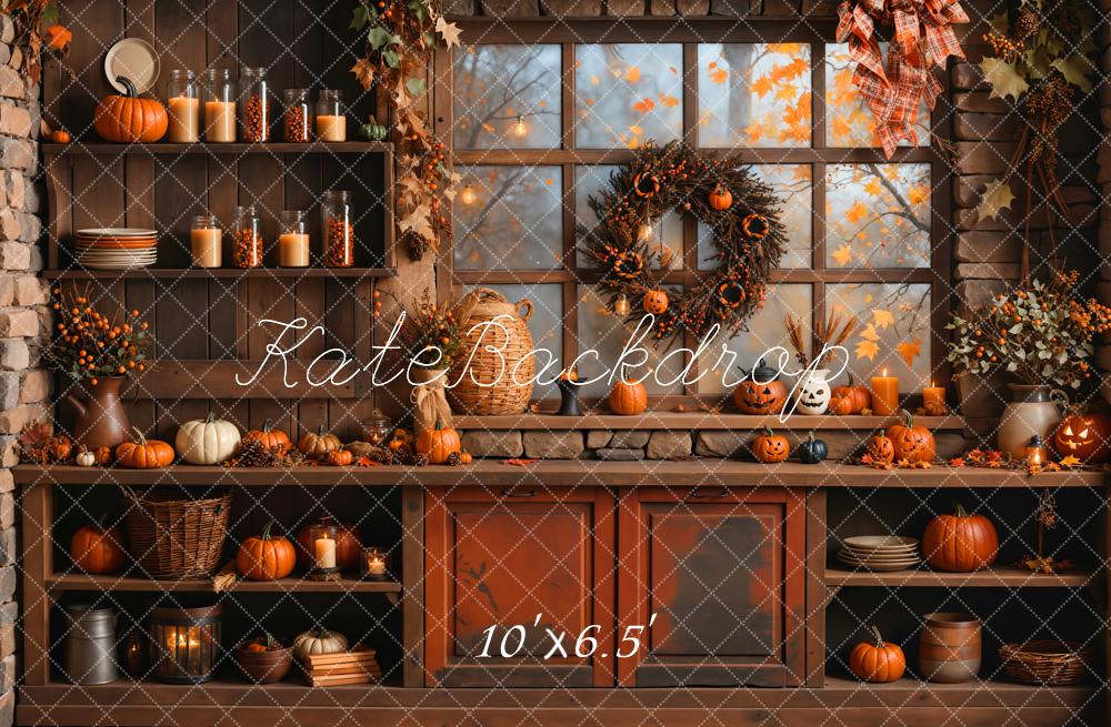 Kate Fall Halloween Pumpkin Orange Kitchen Backdrop Designed by Emetselch