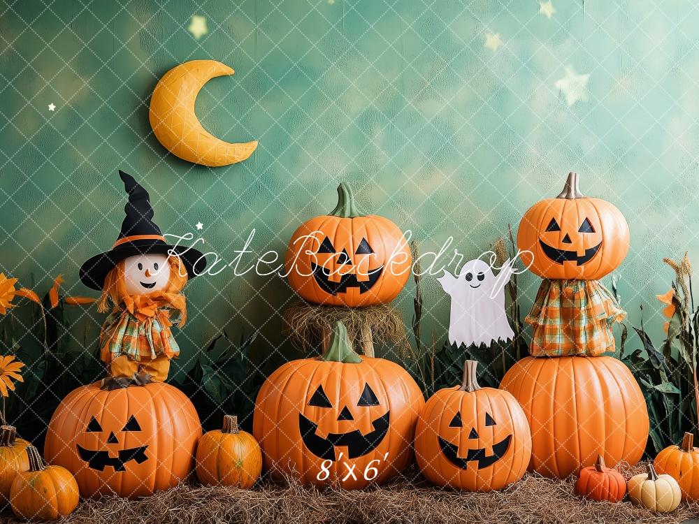 Fondo de Halloween Calabazas Espantapájaros Bruja Diseñado por Patty Roberts