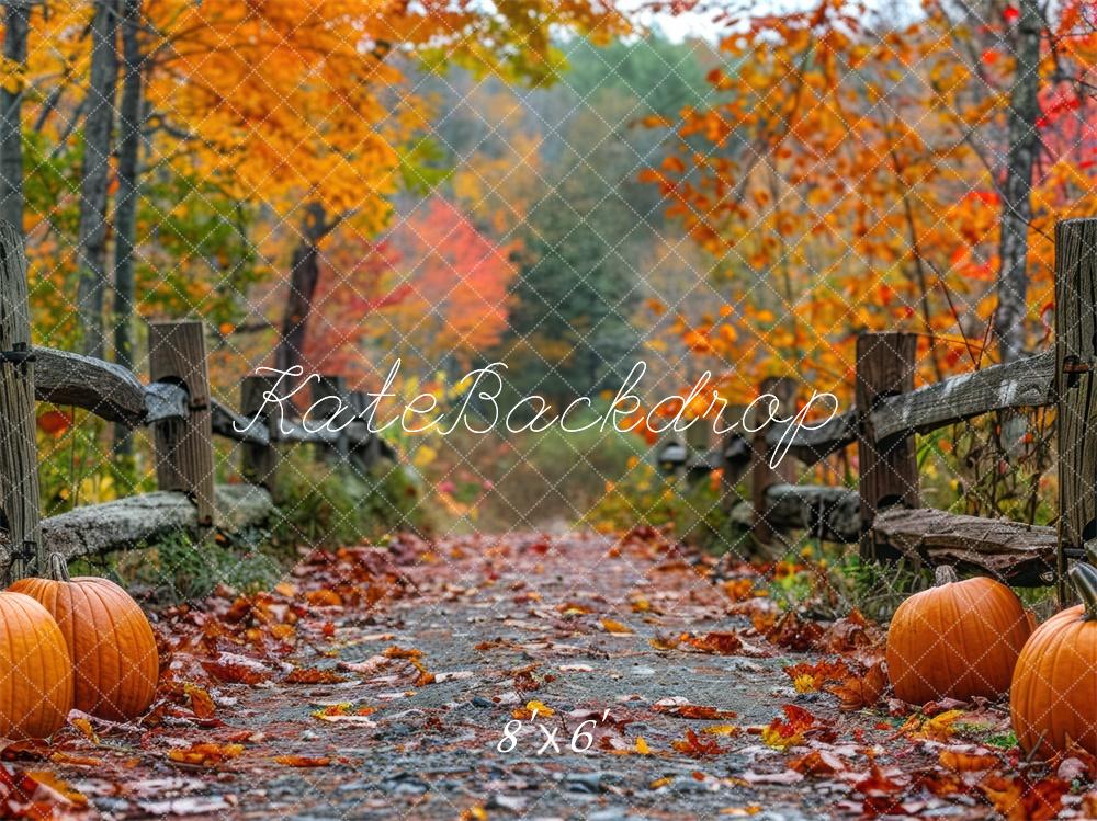 Fondo de camino de calabazas en el bosque de otoño diseñado por Mini MakeBelieve