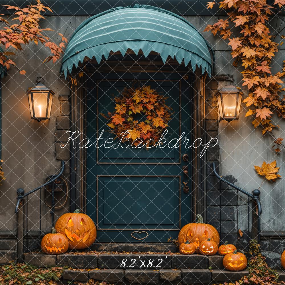 Fondo de Casa Azul de Hoja de Arce de Halloween Otoñal Diseñado por Emetselch