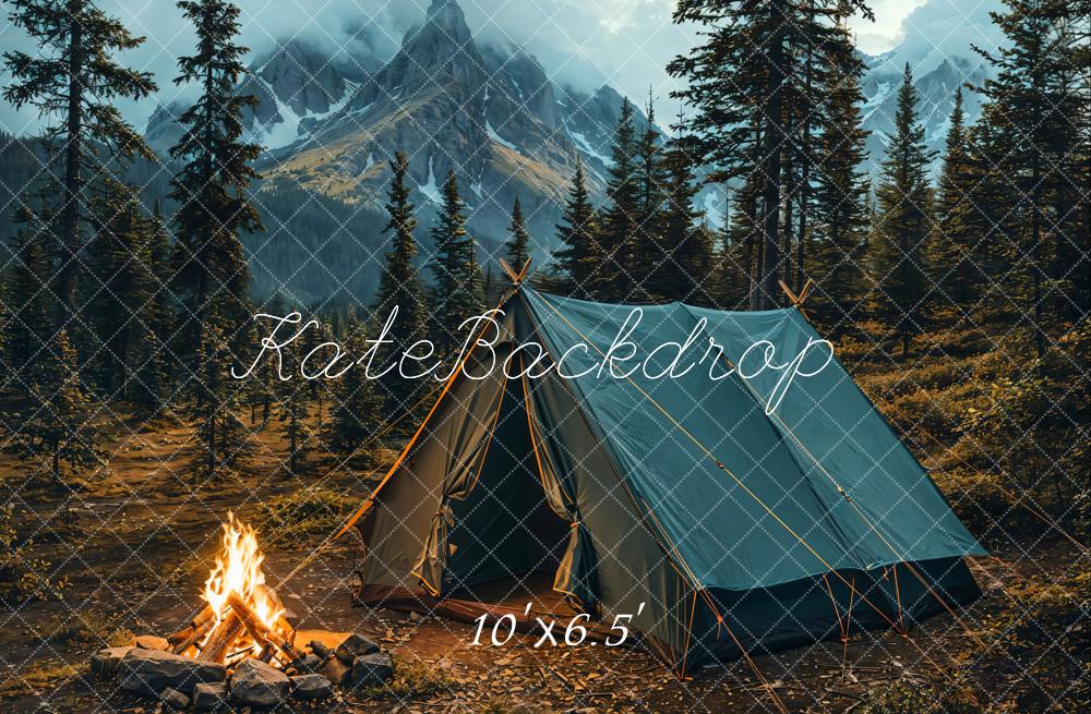 Kate Camping Tent Bonfire Mountain Forest Backdrop Designed by Emetselch