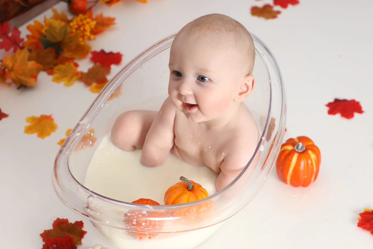 Kate Fall Pumpkin Backdrop White Barn Door Fallen Leaves Designed by Emetselch