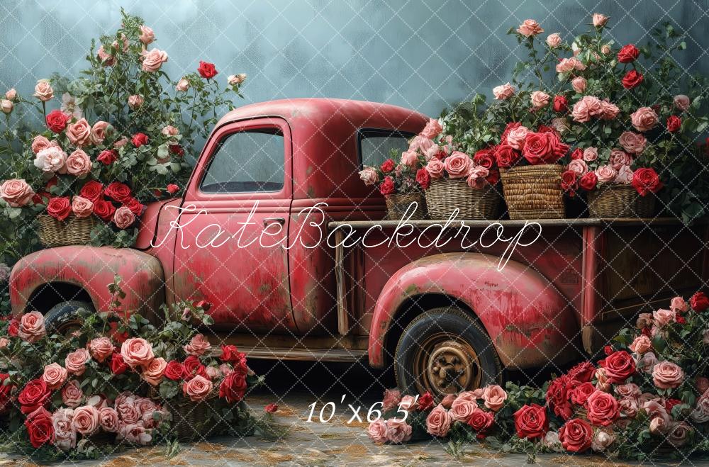 Kate Valentine Vintage Truck Roses Backdrop Designed by Patty Roberts