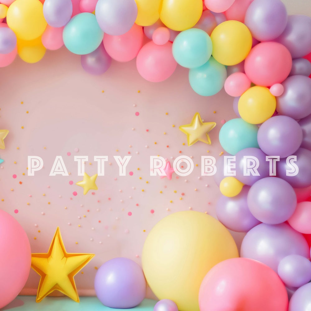 Pastel de Cumpleaños Smash Arco de Globos Colorido Fondo de Pared Rosa Diseñado por Patty Robert