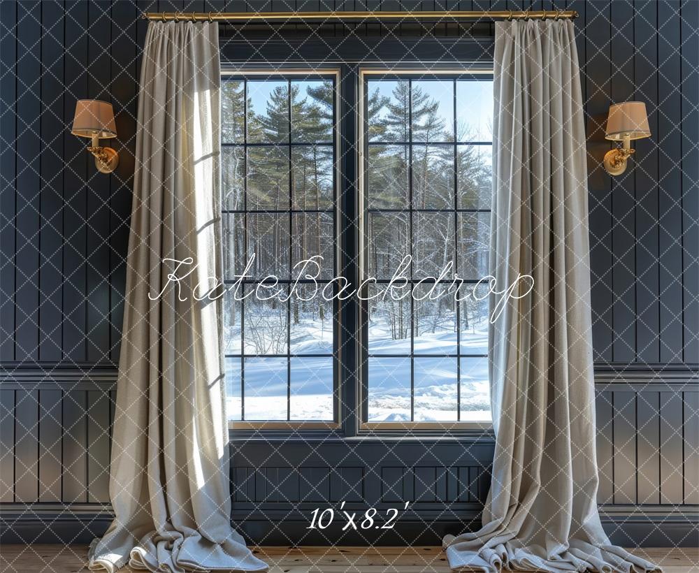 Fondo de Ventana de Invierno Gris Pared Cortinas Blancas  Designed by Megan Leigh Photography