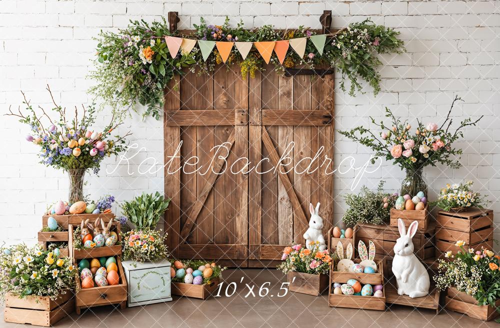 TEST Kate Easter Barn Door Bunny Floral Backdrop Designed by Emetselch