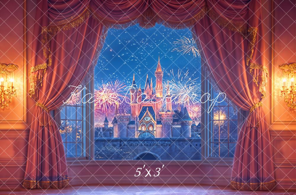 Kate Fantasy Castle Fireworks Vintage Curtains Backdrop Designed by Emetselch