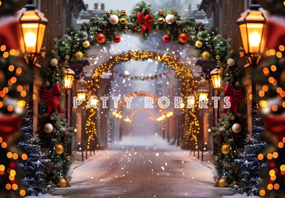 Kerstnacht Arch Street Store Foto Achtergrond Ontworpen door Patty Robert